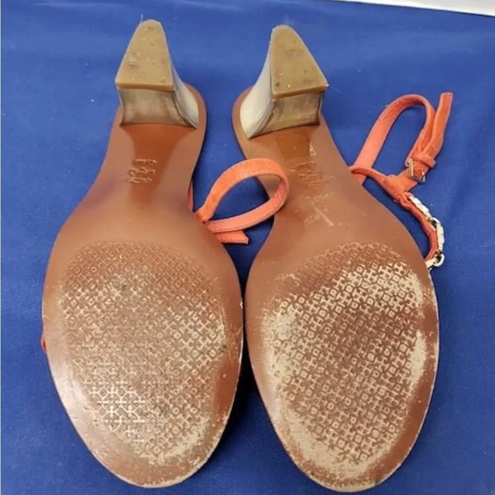 🛑 1 hour sale. Tory Burch, Orange Sandals with Chain Detail, 6.5. Worn once. - Picture 4 of 12